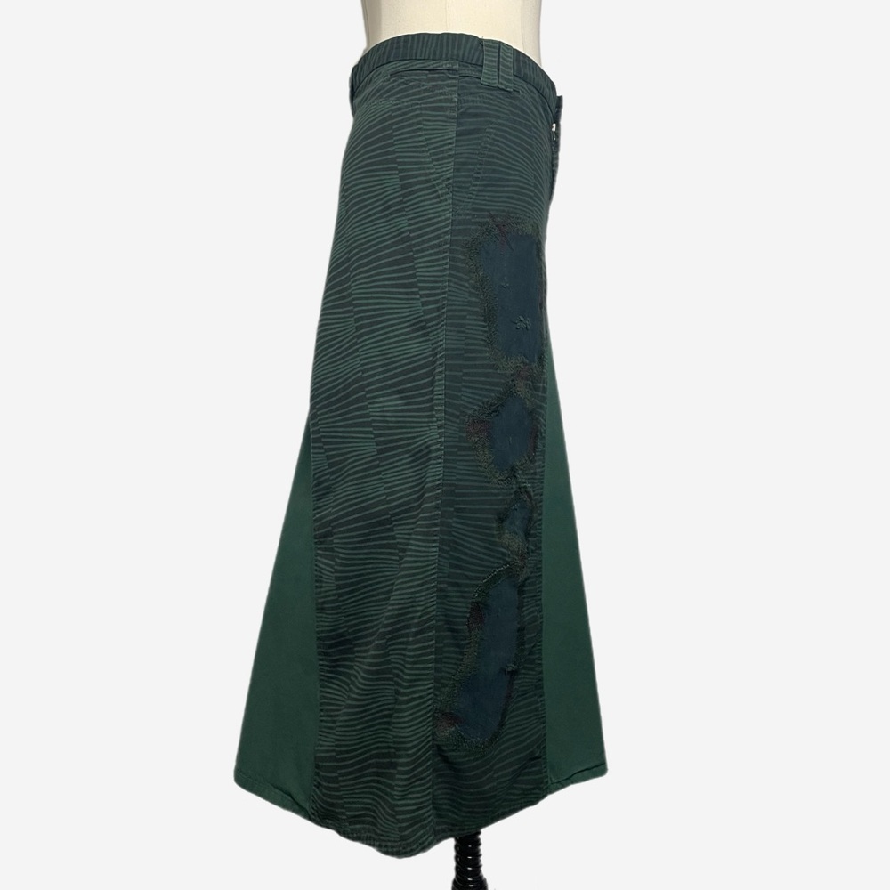 Vintage Y2K Custo Barcelona distressed low rise chino maxi skirt green stripe XS - Picture 4 of 10